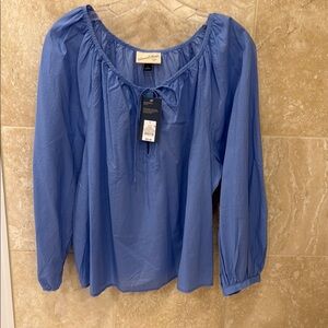 Valerie Stevens Light Blue Smocked 3/4 Sleeve Blouse